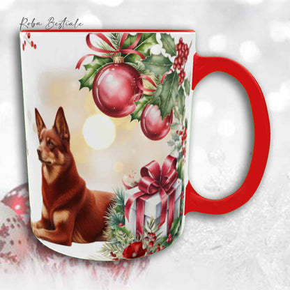 Tazza VINTAGE WINTER - AUSTRALIAN KELPIE Rosso Focato - In Ceramica, con dettagli Rossi - 330 ml