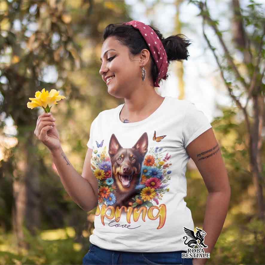 T-Shirt SPRING LOVE - AUSTRALIAN KELPIE Chocolate - Bianca o Beige, da Uomo o da Donna - dalla XS alla 5XL