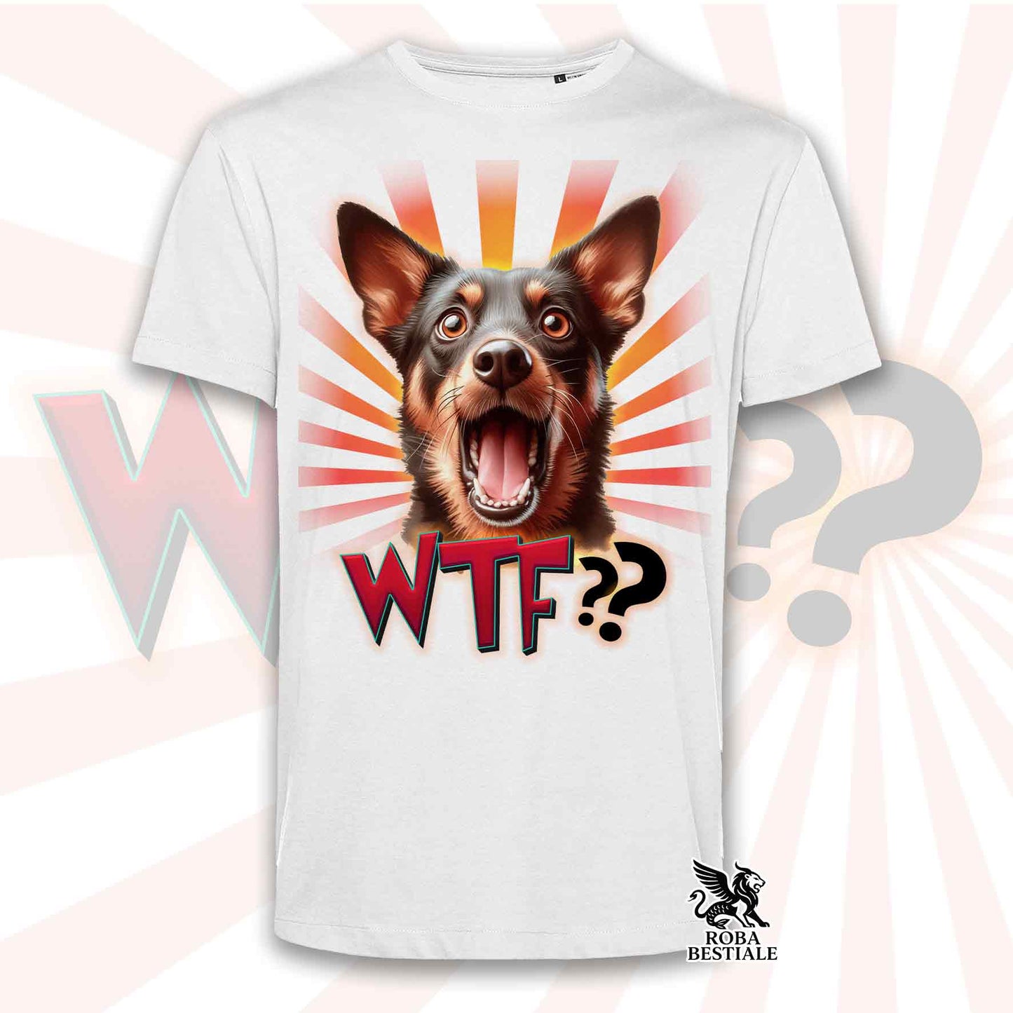 T-Shirt WTF?? - AUSTRALIAN KELPIE Rosso Focato - Bianca o Beige, da Uomo o da Donna - dalla XS alla 5XL