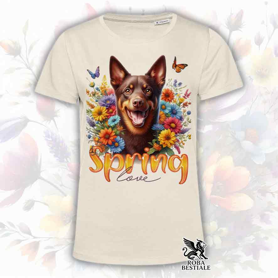 T-Shirt SPRING LOVE - AUSTRALIAN KELPIE Chocolate - Bianca o Beige, da Uomo o da Donna - dalla XS alla 5XL