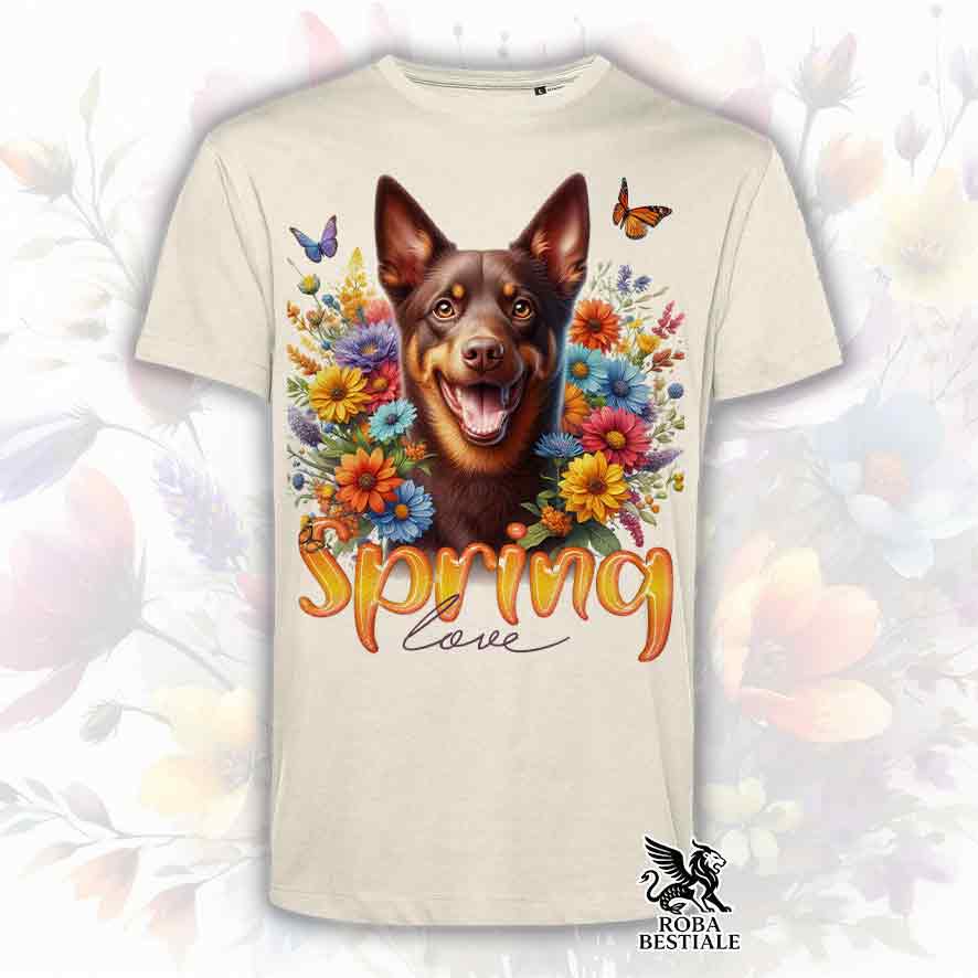 T-Shirt SPRING LOVE - AUSTRALIAN KELPIE Chocolate - Bianca o Beige, da Uomo o da Donna - dalla XS alla 5XL