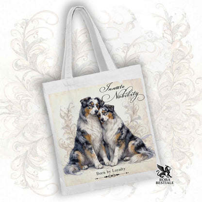 Tote Bag NOBILITY - AUSTRALIAN SHEPHERD Blue Merle - 100% Cotone - Bianca o Beige
