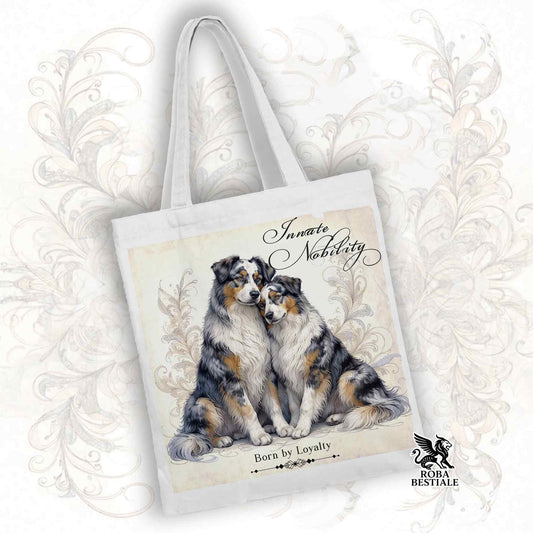 Tote Bag NOBILITY - AUSTRALIAN SHEPHERD Blue Merle - 100% Cotone - Bianca o Beige
