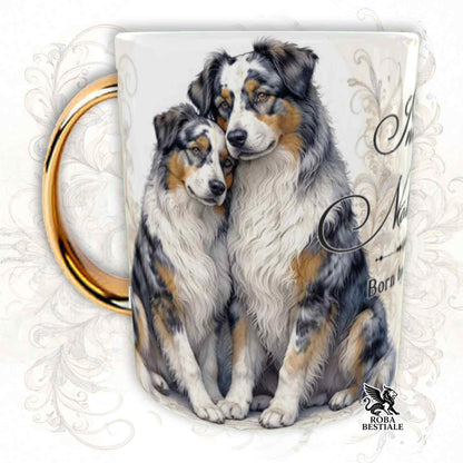 Tazza NOBILITY - AUSTRALIAN SHEPHERD Blue Merle - Manico ORO - 330 ml - in Ceramica