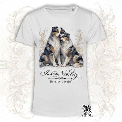 T-Shirt NOBILITY - AUSTRALIAN SHEPHERD Blue Merle - Bianca o Beige, da Uomo o da Donna - dalla XS alla 5XL