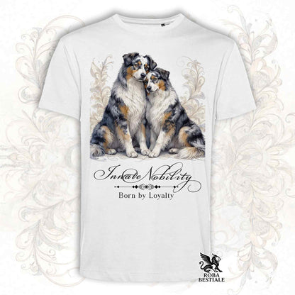 T-Shirt NOBILITY - AUSTRALIAN SHEPHERD Blue Merle - Bianca o Beige, da Uomo o da Donna - dalla XS alla 5XL