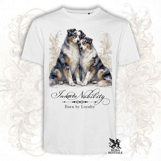 T-Shirt NOBILITY - AUSTRALIAN SHEPHERD Blue Merle - Bianca o Beige, da Uomo o da Donna - dalla XS alla 5XL