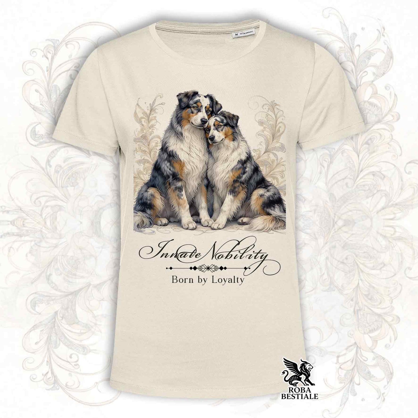 T-Shirt NOBILITY - AUSTRALIAN SHEPHERD Blue Merle - Bianca o Beige, da Uomo o da Donna - dalla XS alla 5XL