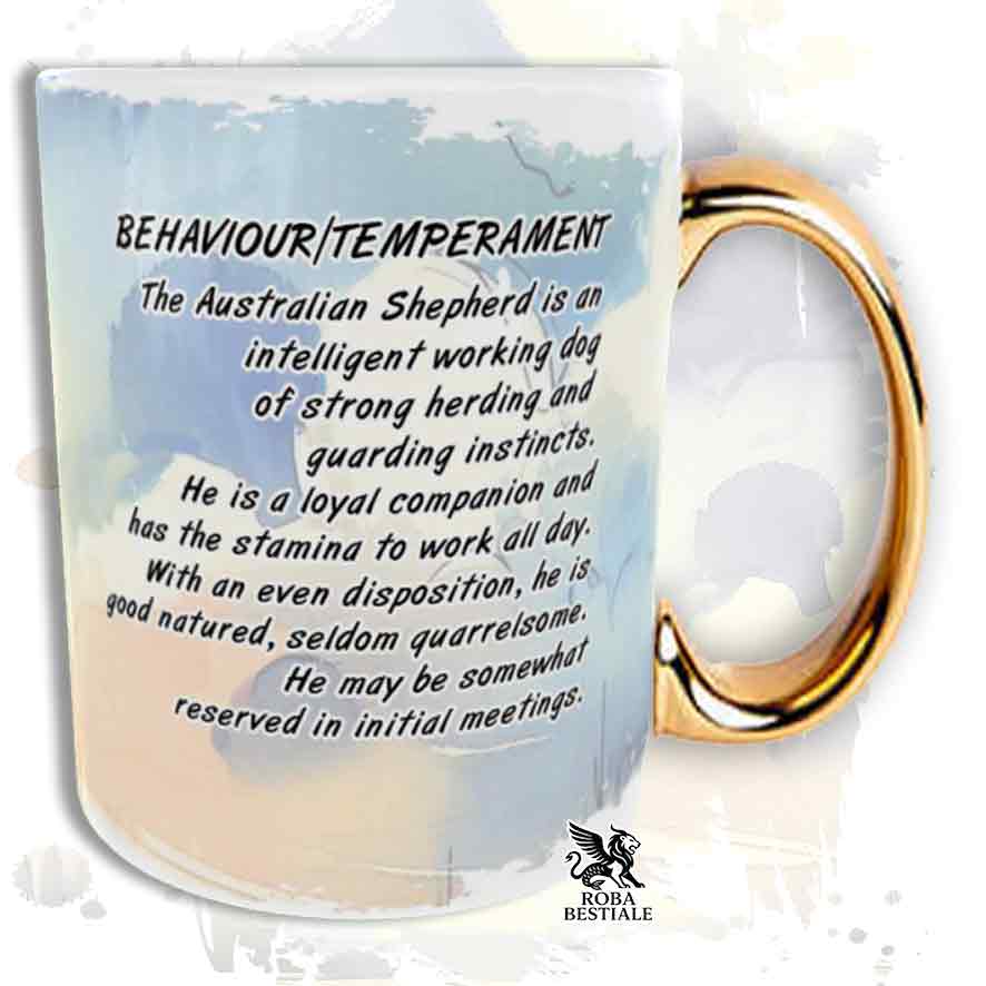 Tazza BEHAVIOR - AUSTRALIAN SHEPHERD Black Tricolor- In Ceramica, con manico dorato - 330 ml