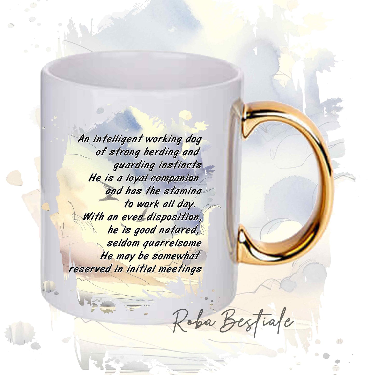 Tazza BEHAVIOR - AUSTRALIAN SHEPHERD Black Tricolor - Standard FCI - In Ceramica, con manico dorato - 330 ml