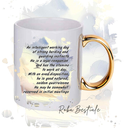 Tazza BEHAVIOR - AUSTRALIAN SHEPHERD Black Tricolor - Standard FCI - In Ceramica, con manico dorato - 330 ml