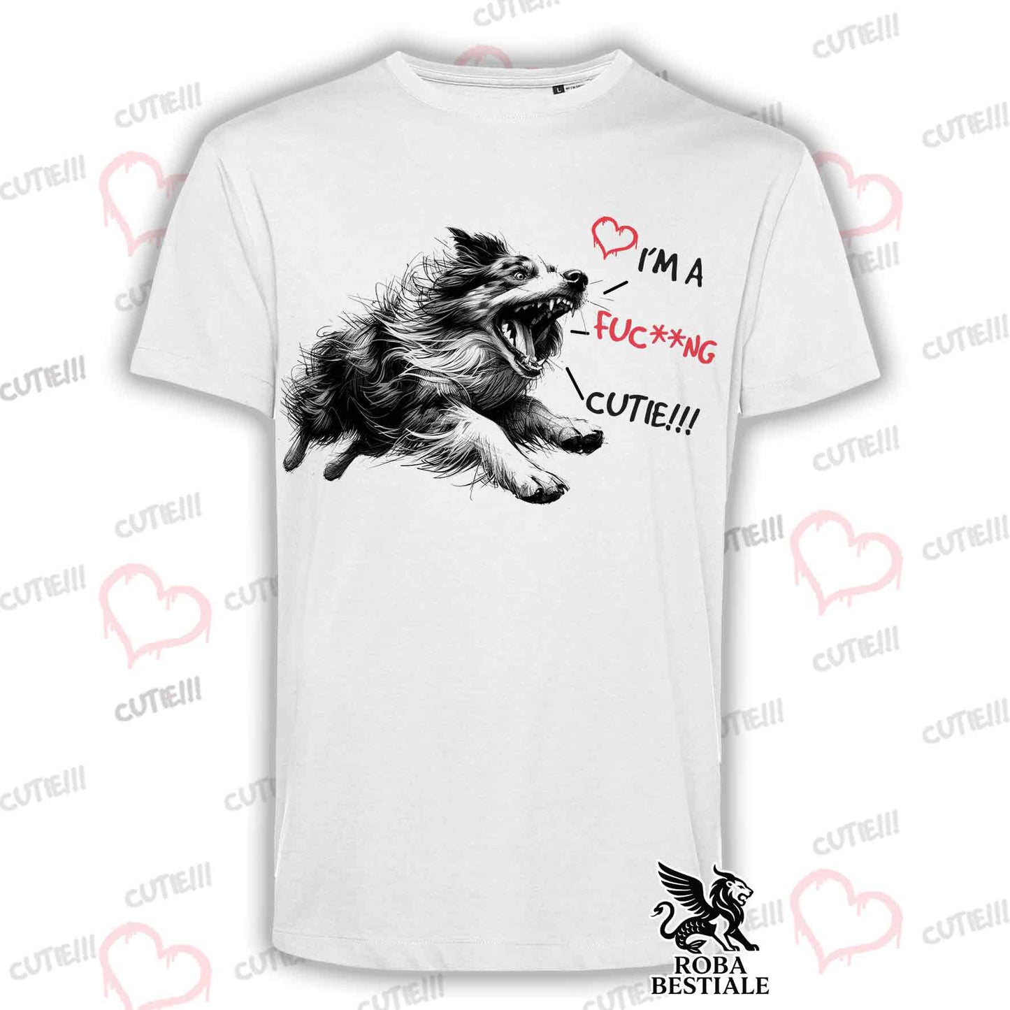 T-Shirt CUTIE - AUSTRALIAN SHEPHERD Merle - Bianca o Beige, da Uomo o da Donna - dalla XS alla 5XL