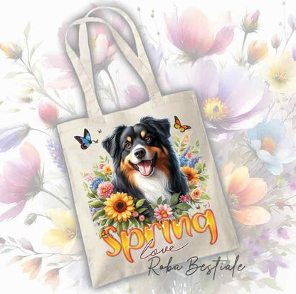 Tote Bag AUSTRALIAN SHEPHERD Black Tricolor - Collezione Spring Love