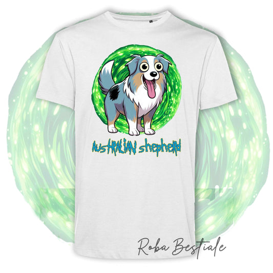 RICK &amp; MORTY T-Shirt - AUSTRALIAN SHEPHERD Blue Merle - White or Black - from XS to 5XL