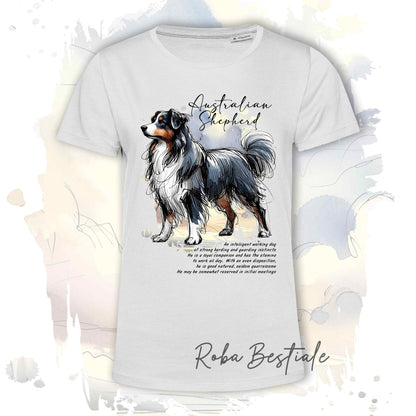 T-Shirt BEHAVIOR - AUSTRALIAN SHEPHERD Black Tricolor - Standard FCI - 100% Cotone, Bianca, Uomo o Donna - dalla XS alla 5XL
