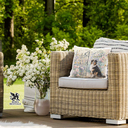 Cuscino SECRET GARDEN - AUSTRALIAN SHEPHERD Black Tricolor - 100% Tela di Cotone - 40x40 cm