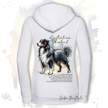 Felpa BEHAVIOR - AUSTRALIAN SHEPHERD Black Tricolor - Con Cerniera - Uomo o Donna - Bianca o Grigia - dalla XS alla 3XL