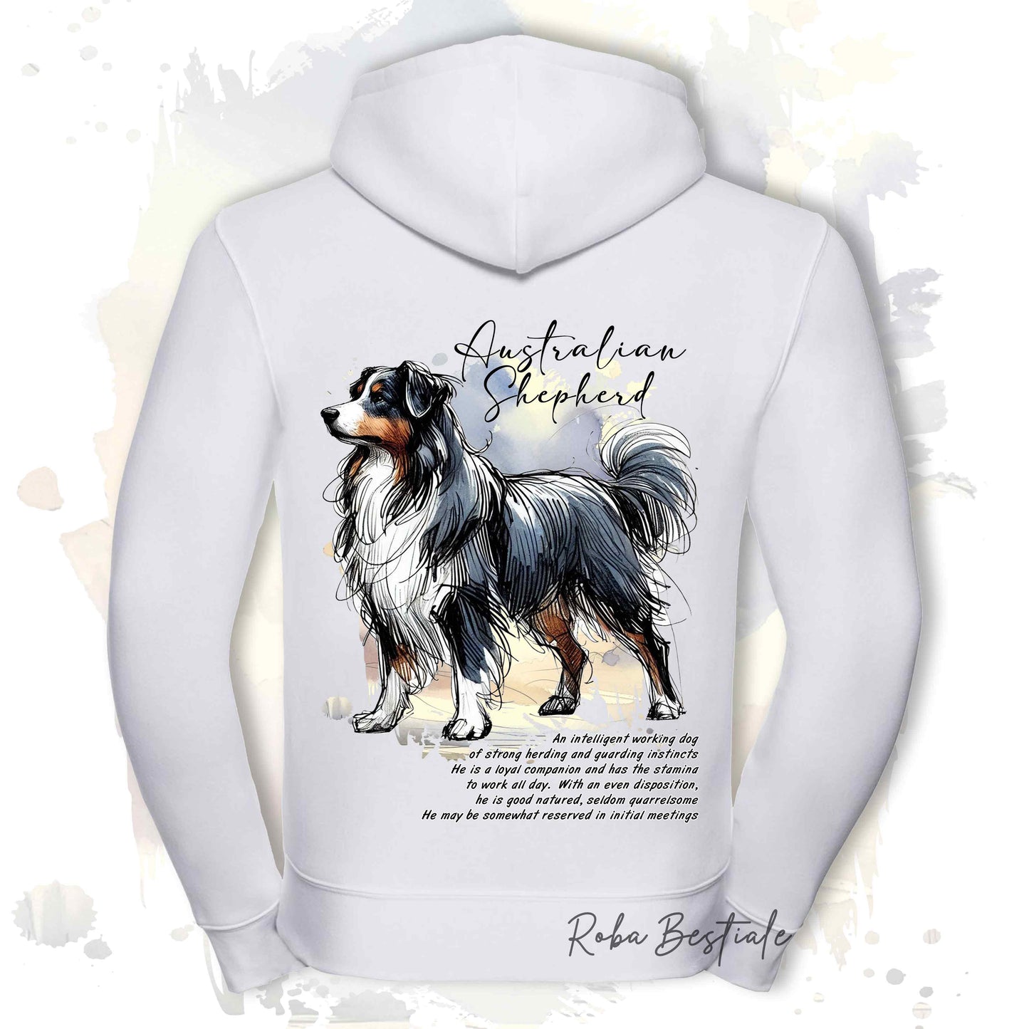 Felpa BEHAVIOR - AUSTRALIAN SHEPHERD Black Tricolor - Con Cerniera - Uomo o Donna - Bianca o Grigia - dalla XS alla 3XL