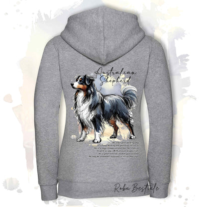 Felpa BEHAVIOR - AUSTRALIAN SHEPHERD Black Tricolor - Con Cerniera - Uomo o Donna - Bianca o Grigia - dalla XS alla 3XL