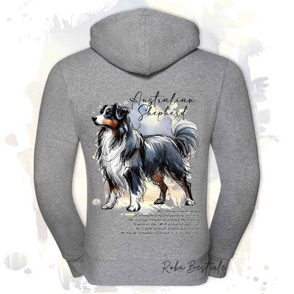 Felpa BEHAVIOR - AUSTRALIAN SHEPHERD Black Tricolor - Con Cerniera - Uomo o Donna - Bianca o Grigia - dalla XS alla 3XL