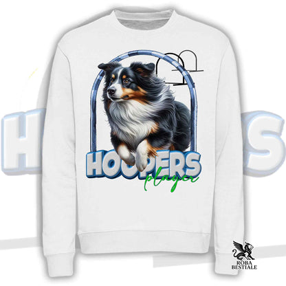 HOOPERS Player Sweatshirt - AUSTRALIAN SHEPHERD Black Tricolor - Crew neck, Unisex - White or Beige - from XS to 3XL