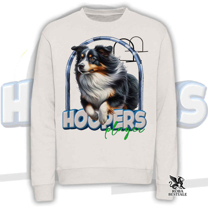 HOOPERS Player Sweatshirt - AUSTRALIAN SHEPHERD Black Tricolor - Crew neck, Unisex - White or Beige - from XS to 3XL