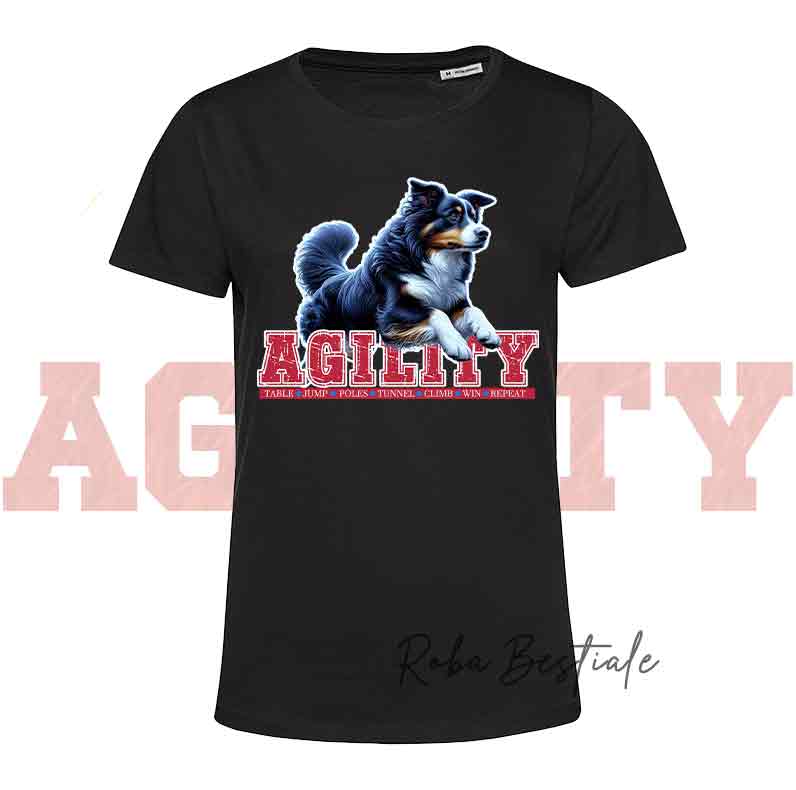 T-Shirt AGILITY PATH - AUSTRALIAN SHEPHERD Black Tricolor - Bianca o Nera - Uomo o Donna - dalla XS alla 5XL