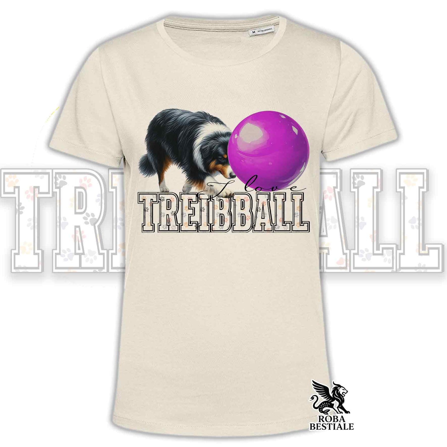 T-Shirt I LOVE TREIBBALL - AUSTRALIAN SHEPHERD Black Tricolor - Off White, colore dettagli a scelta - dalla XS alla 2XL
