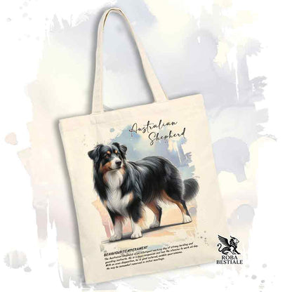 Tote Bag BEHAVIOR - AUSTRALIAN SHEPHERD Black Tricolor - 100% Cotone - Bianca o Beige