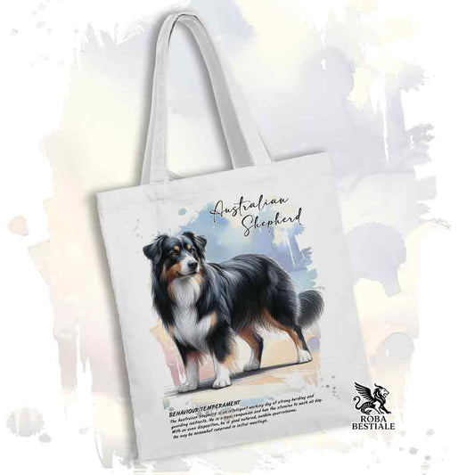 Tote Bag BEHAVIOR - AUSTRALIAN SHEPHERD Black Tricolor - 100% Cotone - Bianca o Beige