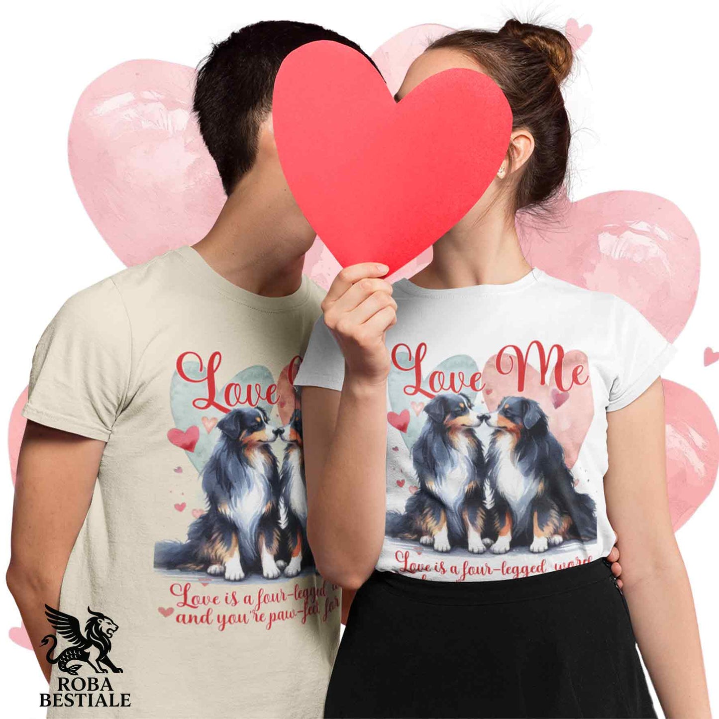 T-shirt LOVE ME - AUSTRALIAN SHEPHERD Black Tricolor - Bianca o Beige, Uomo o Donna - dalla XS alla 5XL