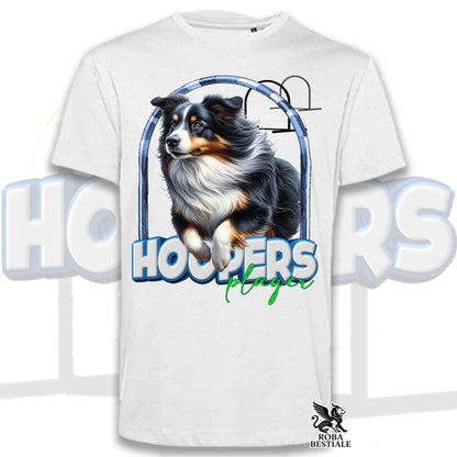 T-Shirt HOOPERS Player - AUSTRALIAN SHEPHERD Black Tricolor - Bianca o Beige, da Uomo o da Donna - dalla XS alla 5XL
