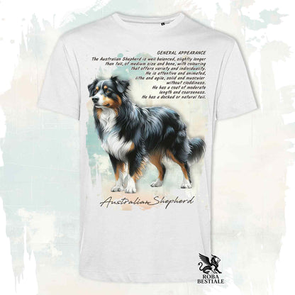 T-Shirt APPEARANCE - AUSTRALIAN SHEPHERD Black Tricolor - Bianca o Beige, da Uomo o da Donna - dalla XS alla 5XL