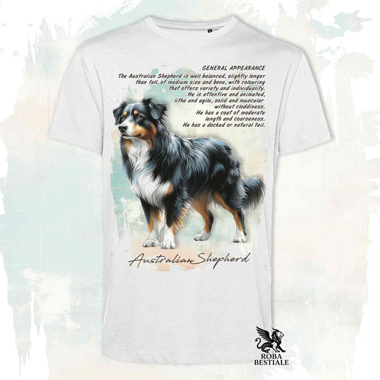 T-Shirt APPEARANCE - AUSTRALIAN SHEPHERD Black Tricolor - Bianca o Beige, da Uomo o da Donna - dalla XS alla 5XL