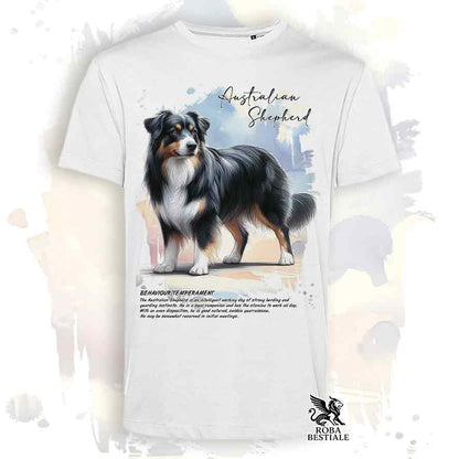 T-Shirt BEHAVIOR - AUSTRALIAN SHEPHERD Black Tricolor - Bianca o Beige, da Uomo o da Donna - dalla XS alla 5XL
