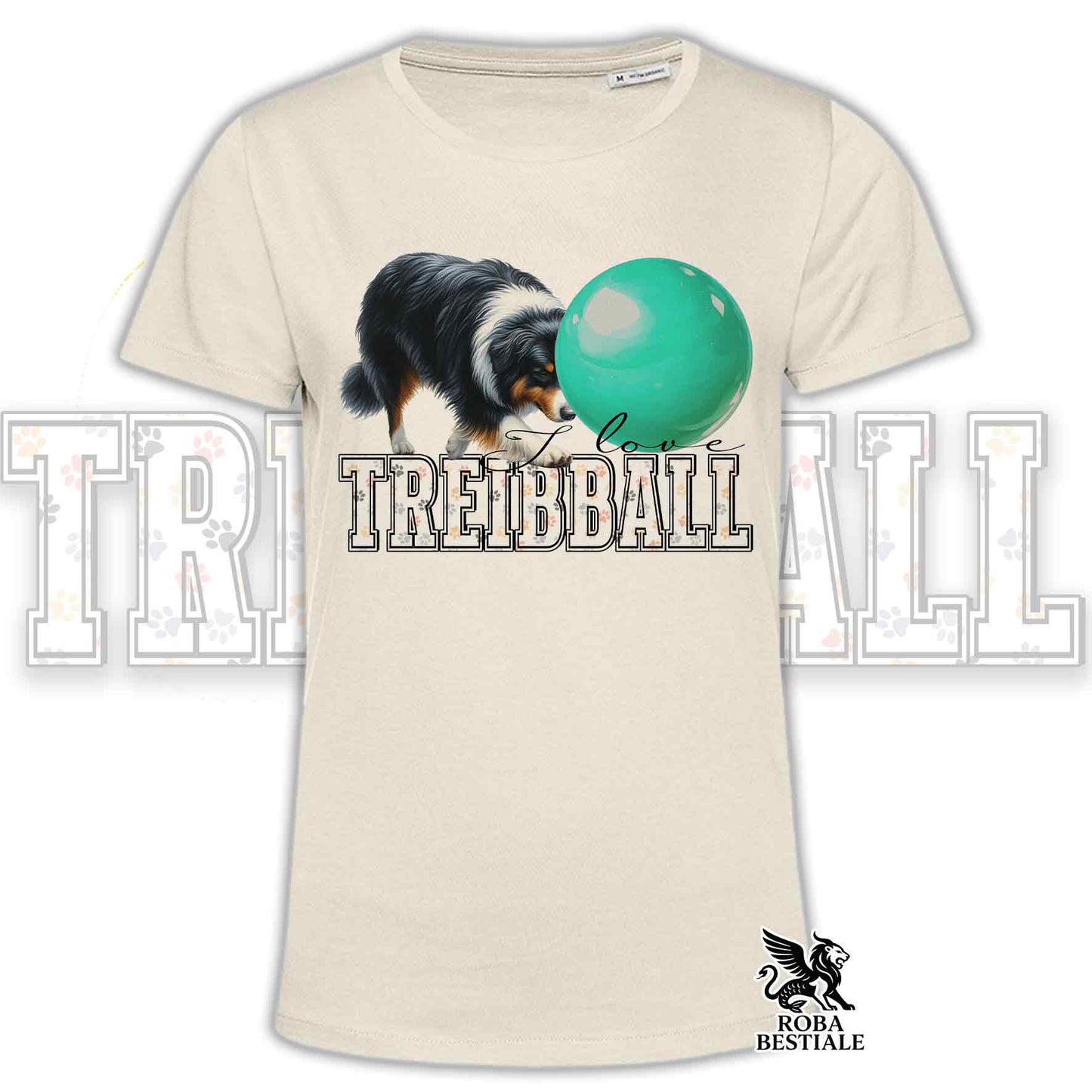 T-Shirt I LOVE TREIBBALL - AUSTRALIAN SHEPHERD Black Tricolor - Off White, colore dettagli a scelta - dalla XS alla 2XL