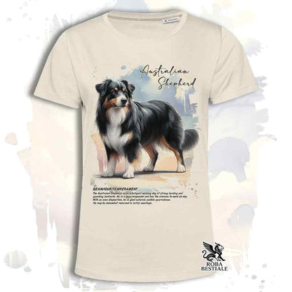 T-Shirt BEHAVIOR - AUSTRALIAN SHEPHERD Black Tricolor - Bianca o Beige, da Uomo o da Donna - dalla XS alla 5XL