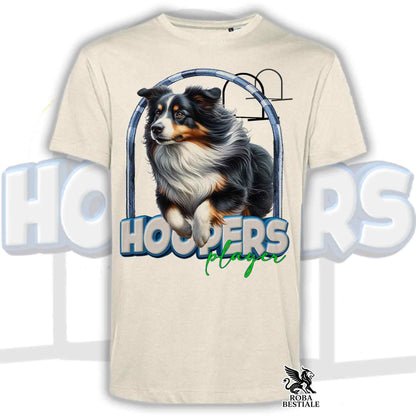 T-Shirt HOOPERS Player - AUSTRALIAN SHEPHERD Black Tricolor - Bianca o Beige, da Uomo o da Donna - dalla XS alla 5XL