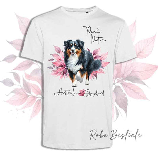 T-Shirt PINK NATURE - AUSTRALIAN SHEPHERD Black Tricolor - Uomo o Donna - dalla XS alla 5XL