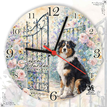 Orologio da Muro SECRET GARDEN - AUSTRALIAN SHEPHERD Black Tricolor - in MDF - diametro 20 o 30 cm