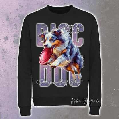 Felpa Invernale APTITUDE - DISC DOG - AUSTRALIAN SHEPHERD Blue Merle - Girocollo, Unisex, in tanti colori! - dalla XS alla 3XL