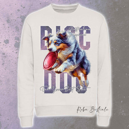 Felpa Invernale APTITUDE - DISC DOG - AUSTRALIAN SHEPHERD Blue Merle - Girocollo, Unisex, in tanti colori! - dalla XS alla 3XL