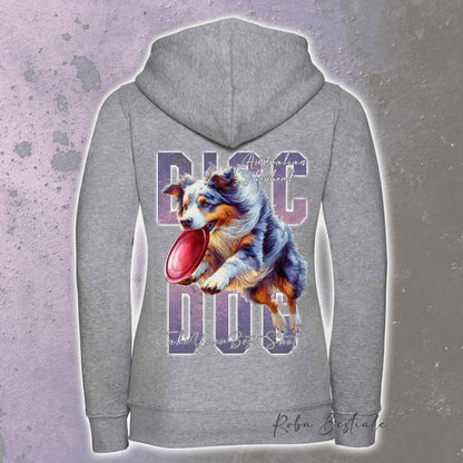 Felpa APTITUDE - DISC DOG - AUSTRALIAN SHEPHERD Blue Merle Blue Merle - Con Cappuccio e Full Zip, Uomo o Donna, in tanti colori - dalla XS alla 5XL