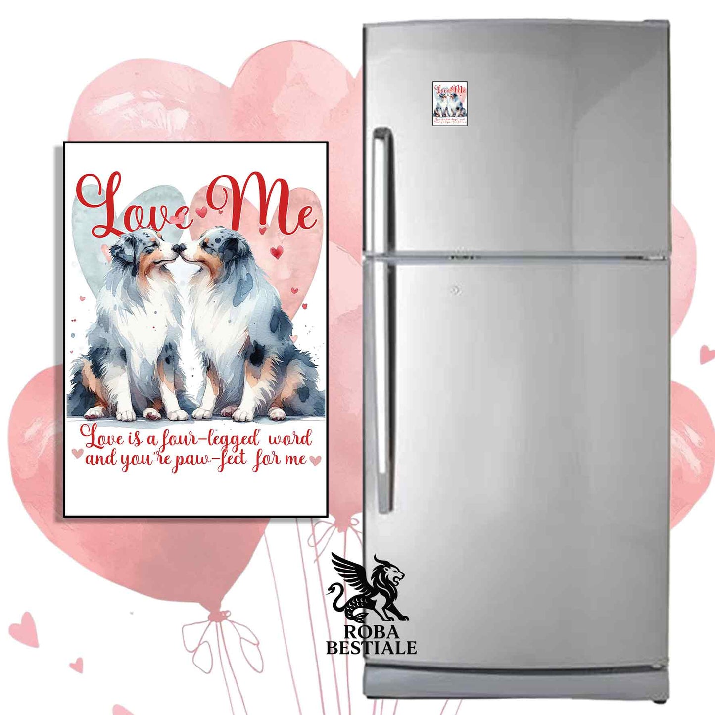 Calamita LOVE ME - AUSTRALIAN SHEPHERD Blue Merle - in MDF - 7x5 cm