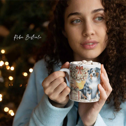 Tazza COZY WINTER - AUSTRALIAN SHEPHERD Black Tricolor - In Ceramica, con manico color Oro - 330 ml