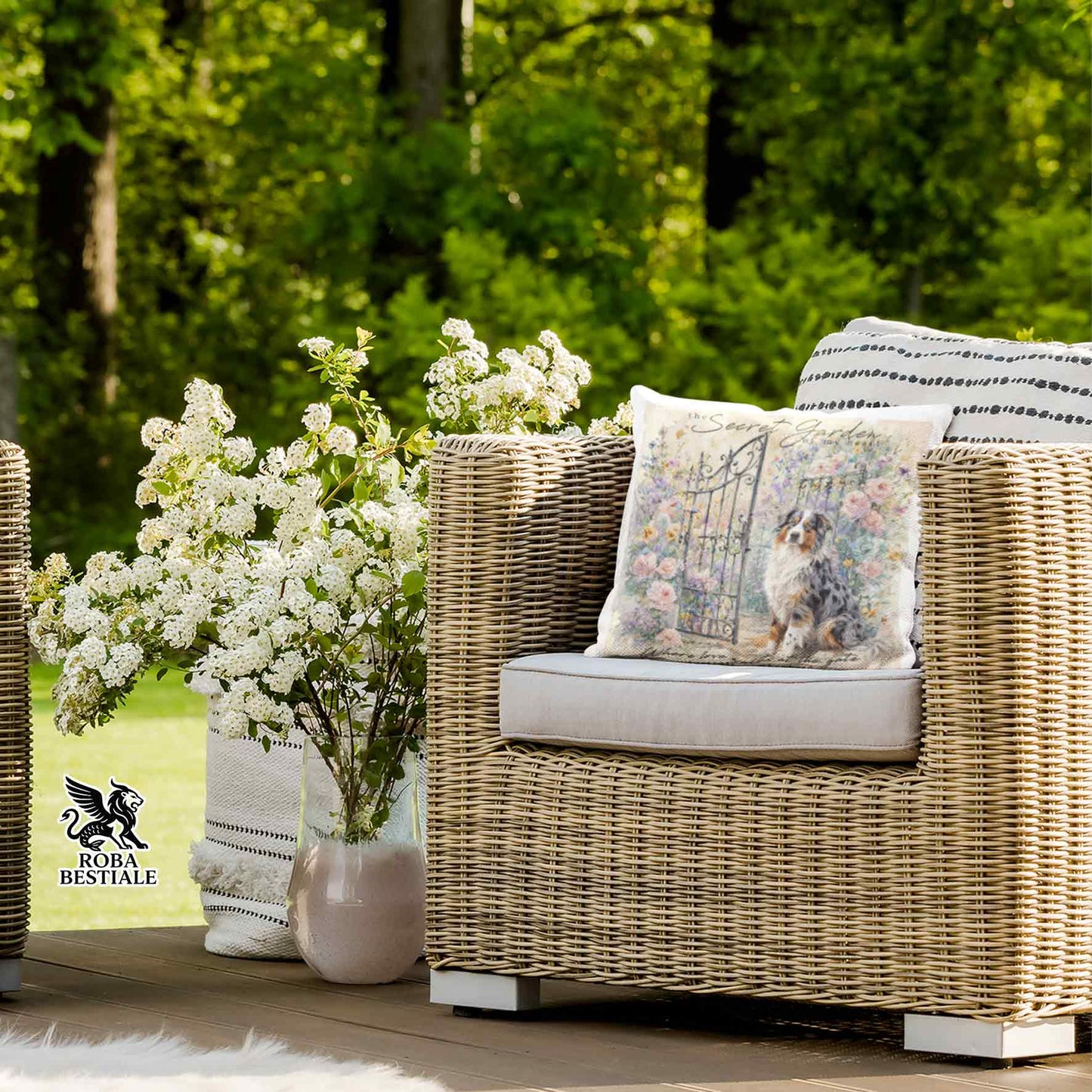 Cuscino SECRET GARDEN - AUSTRALIAN SHEPHERD Blue Merle - 100% Tela di Cotone - 40x40 cm