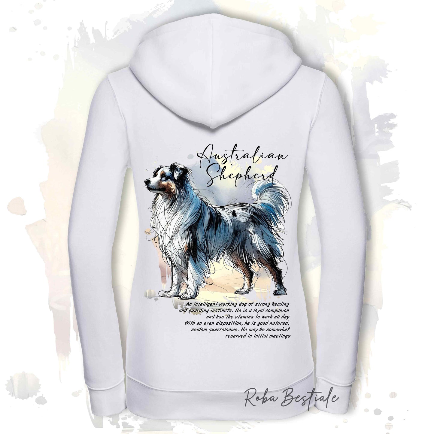 Felpa BEHAVIOR - AUSTRALIAN SHEPHERD Blue Merle - Con Cerniera - Uomo o Donna - Bianca o Grigia - dalla XS alla 3XL