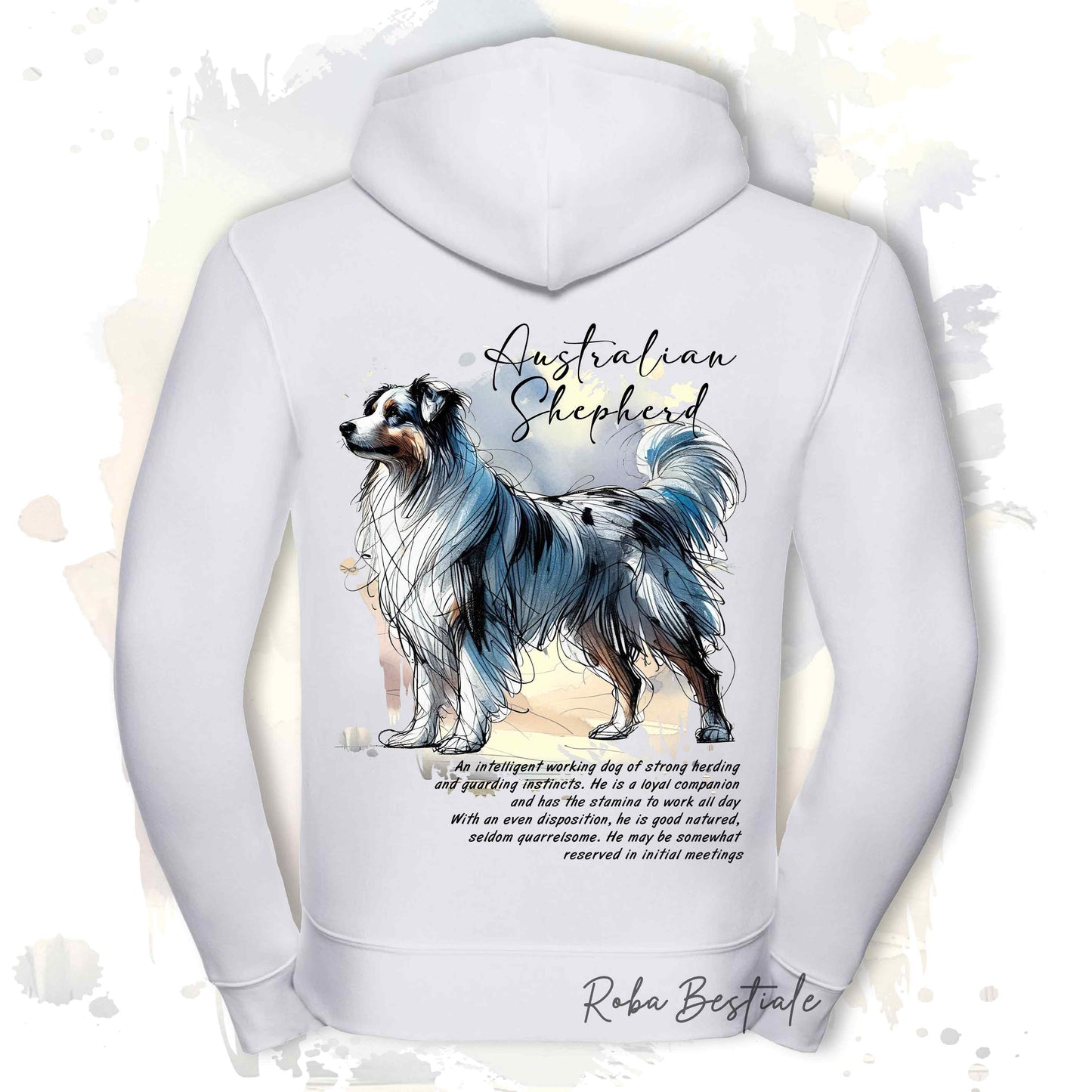 Felpa BEHAVIOR - AUSTRALIAN SHEPHERD Blue Merle - Con Cerniera - Uomo o Donna - Bianca o Grigia - dalla XS alla 3XL