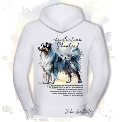 Felpa BEHAVIOR - AUSTRALIAN SHEPHERD Blue Merle - Con Cerniera - Uomo o Donna - Bianca o Grigia - dalla XS alla 3XL