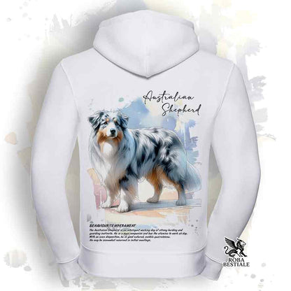 Felpa BEHAVIOR - AUSTRALIAN SHEPHERD Blue Merle - Con Cappuccio e Full Zip, Uomo o Donna, bianca o grigia - dalla XS alla 3XL